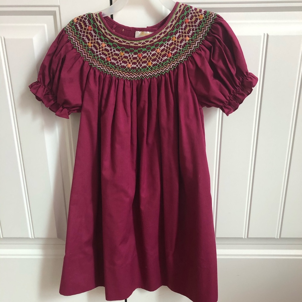 Elegant Maroon Kids Dress with Embroidered Neckline